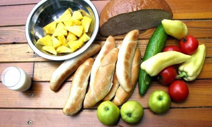 jídlo, chléb, pečivo, zelenina, ovoce